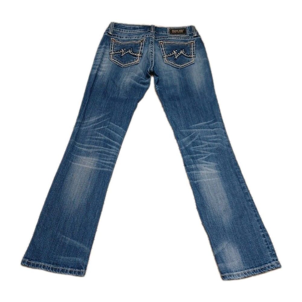 Miss Me Women's Jeans 27 Easy Straight Bootcut Bling Low Rise Denim Blue Y2K